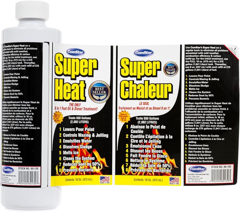 ComStar Super Heat, 8-in-1 Fuel Oil Treatment, Controls Waxing & Jelling, Melts Ice, Lowers Pour Point, Dissolves Sludge, Reduces Soot, Rust, Water, Cleans Parts, Made In USA, 16 Ounces (60-130) - Image 2